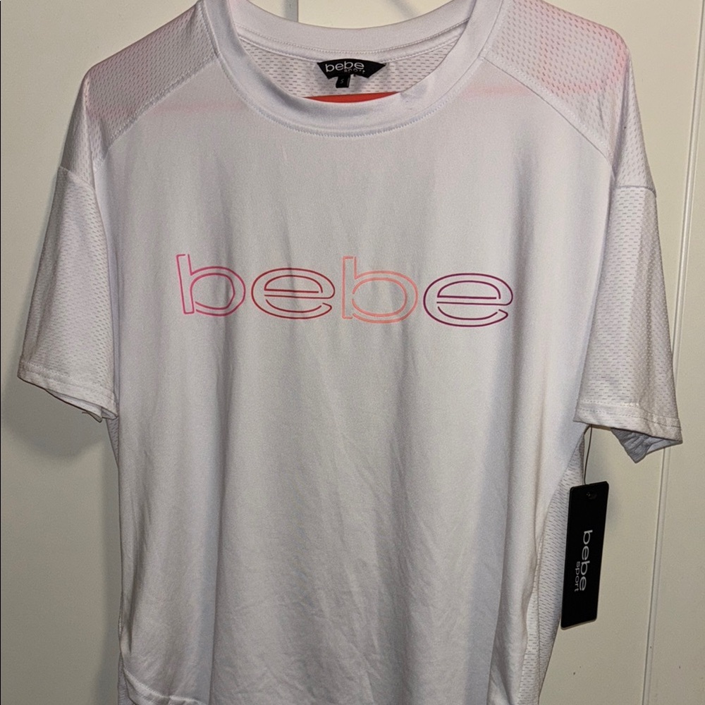 Bebe sport White Tee with Pink Logo